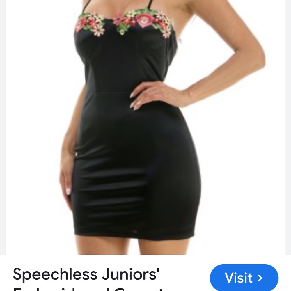 Speechless Bodycon Black With Embroidered Roses Lace-up Back Dress XS NWT